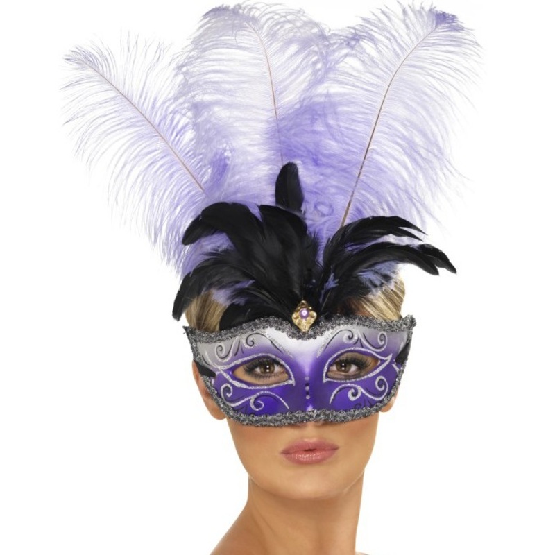 Purple eye mask with feathers