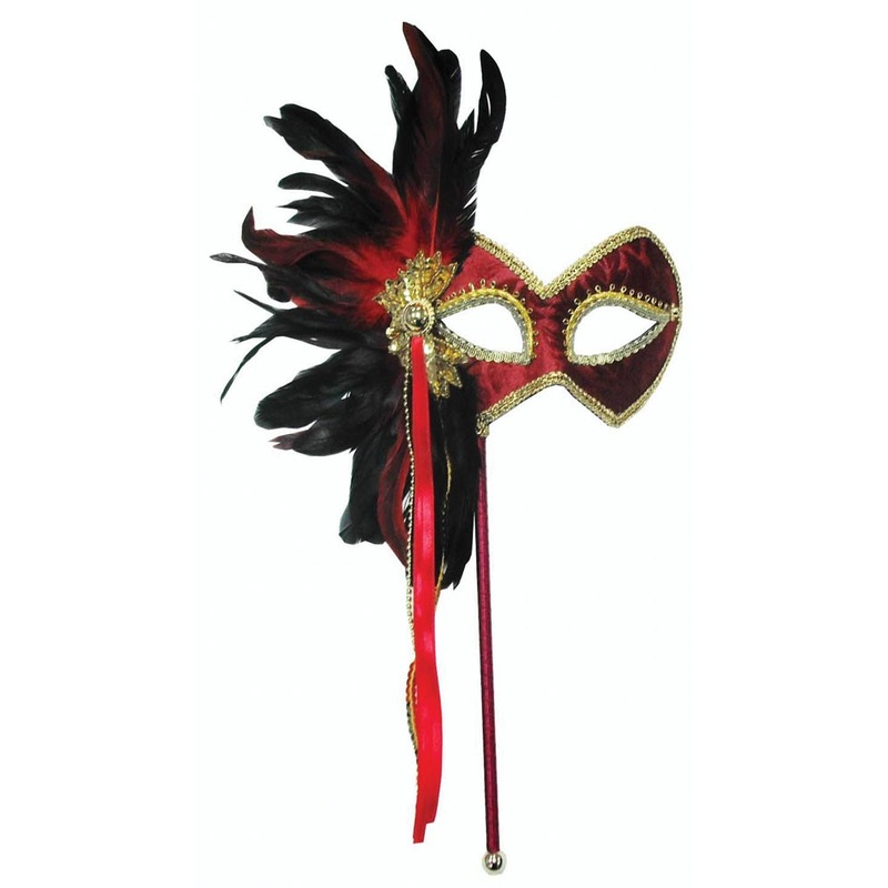 Red feather mask with wand