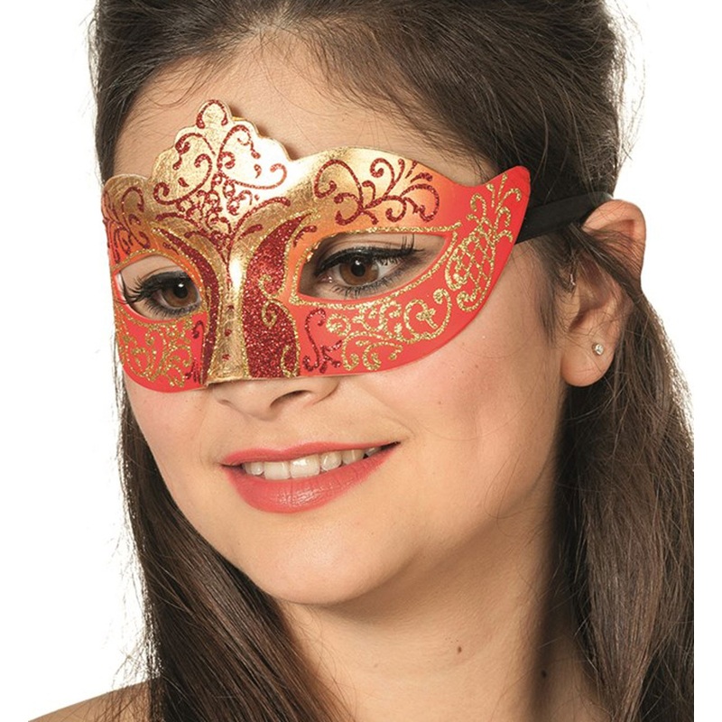 Shimmering glitter mask red-gold