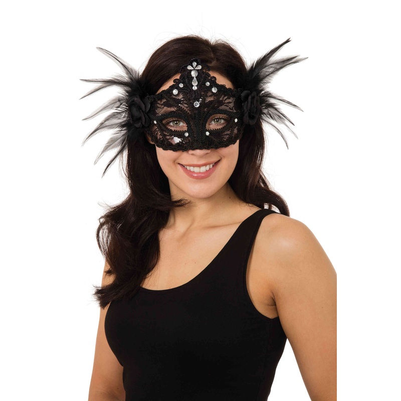 Venetian lace mask with feathers