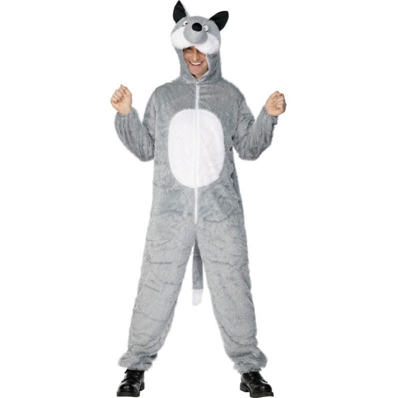 Gray plush wolf men's costume