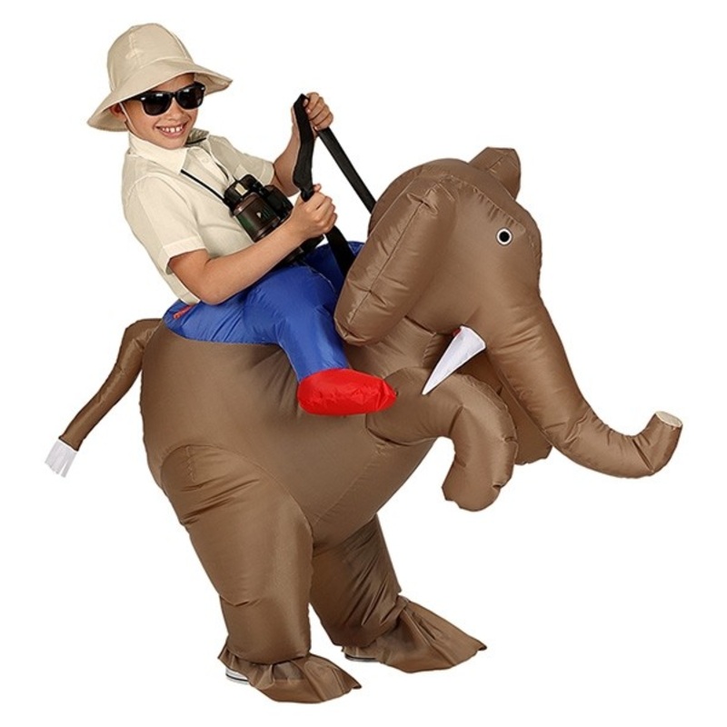 Inflatable costume explorer on elephant