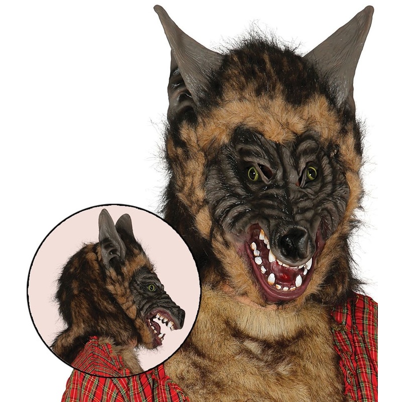Real wolf mask with hair