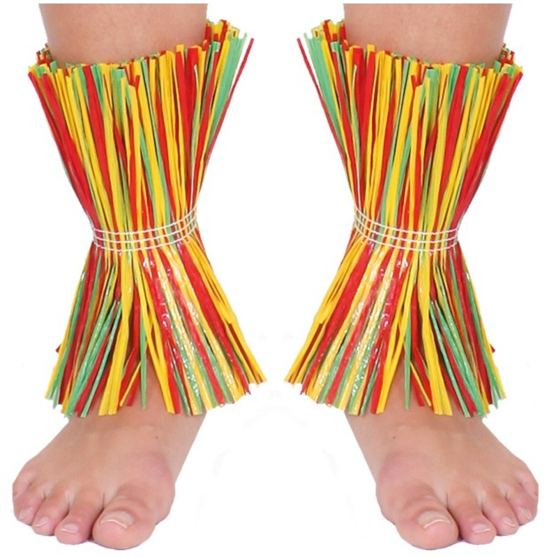 Colorful bast gauntlets for the legs