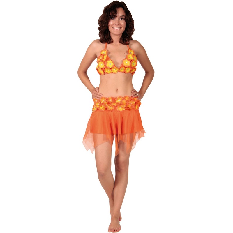 Orange hula girl bikini and skirt set