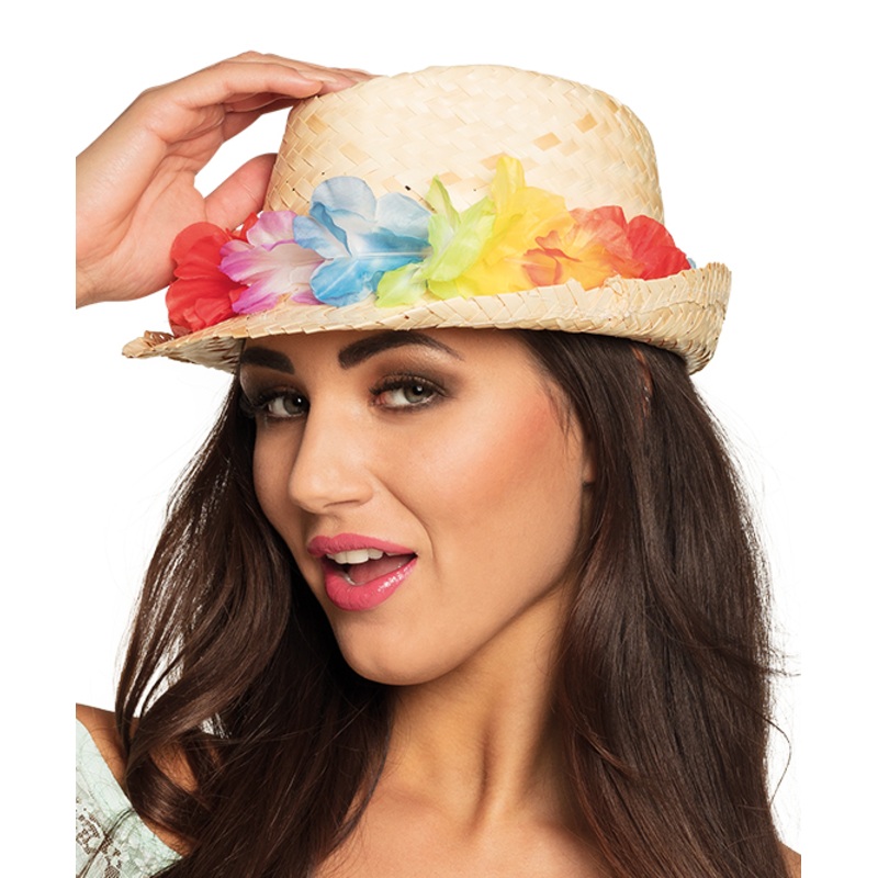 Summery Hawaii flowers straw hat