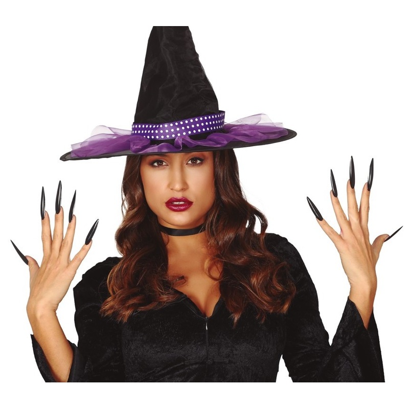 10 long fake nails black