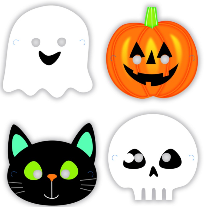 8 Halloween friends cardboard masks 16 x 23cm