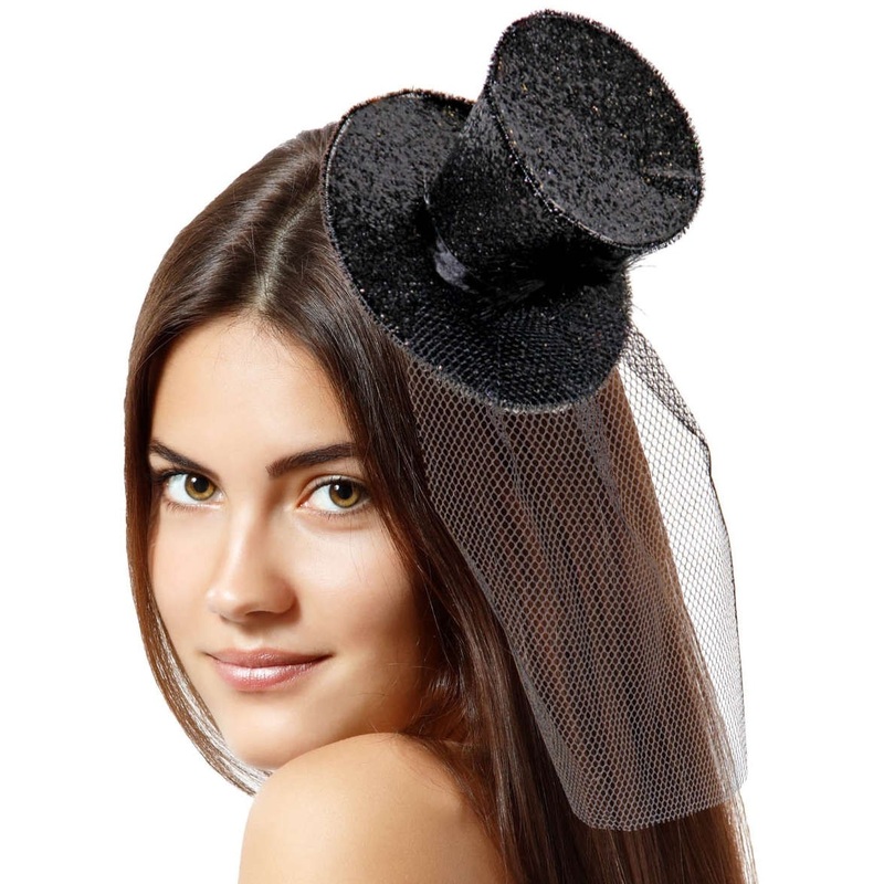 Black party hat with veil