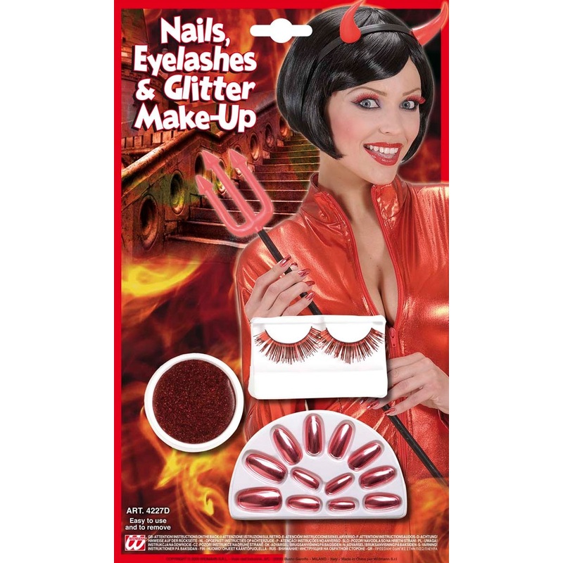 She-devil glitter make-up set red 3 pieces