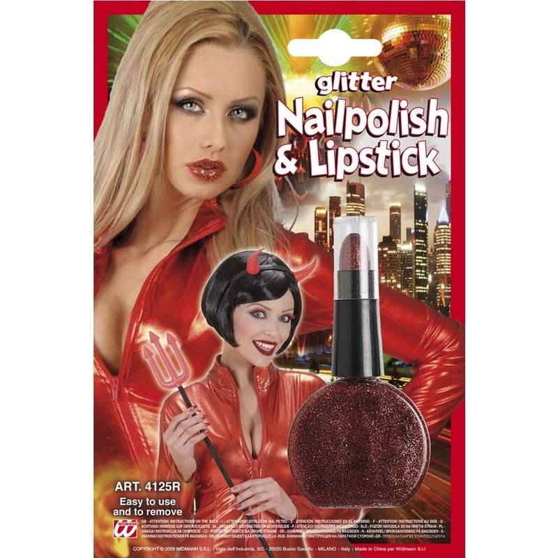 2in1 nail polish and lipstick red glitter