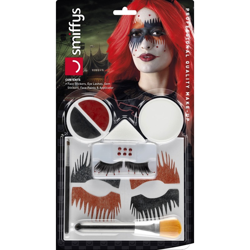 Creepy jester makeup set with eyelashes