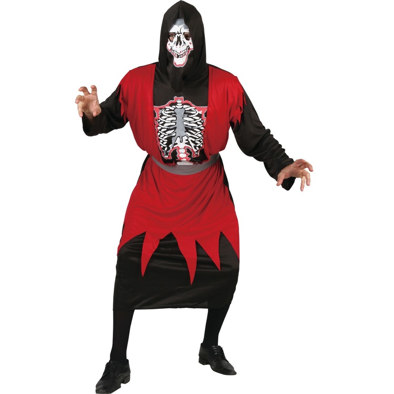 Halloween costume dark skeleton red black