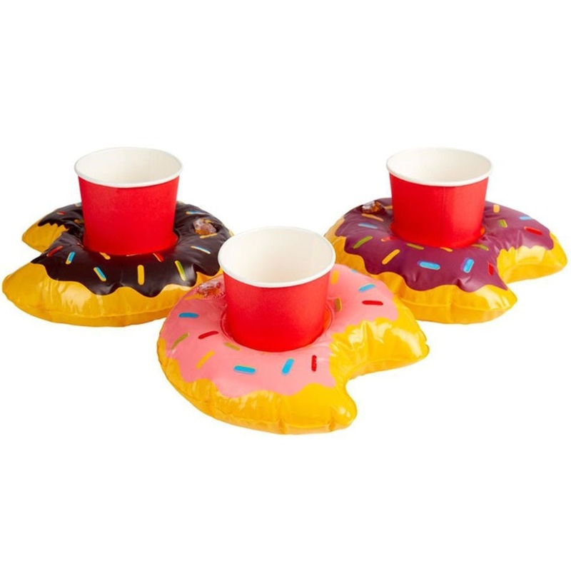 3 inflatable donut cup holders 20cm