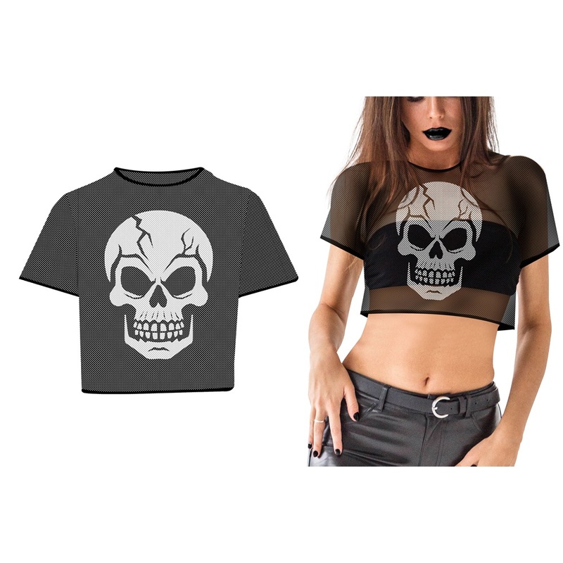 Black mesh shirt with skull one size