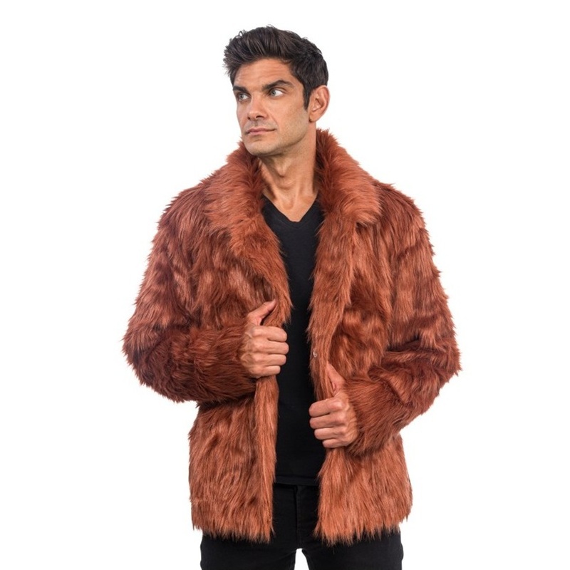 faux fur coat for men brown S