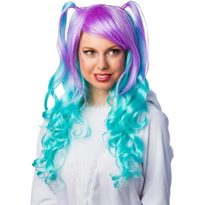 Freaky manga wig in turquoise-purple