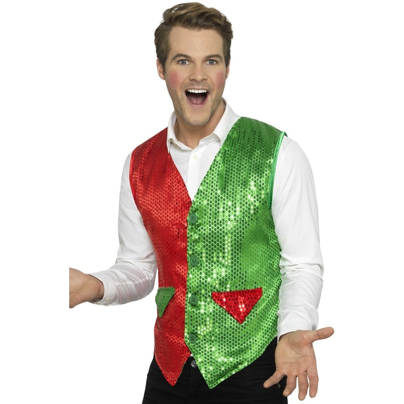 Green-red Christmas party vest for men M