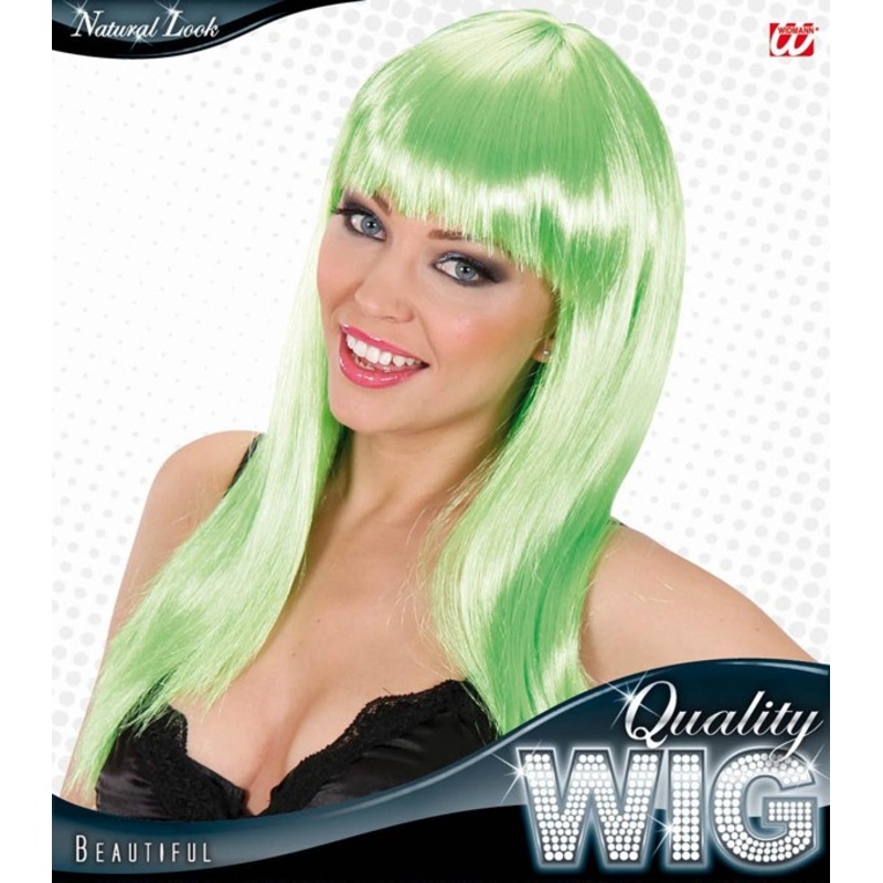 Grpne neon long hair ladies wig