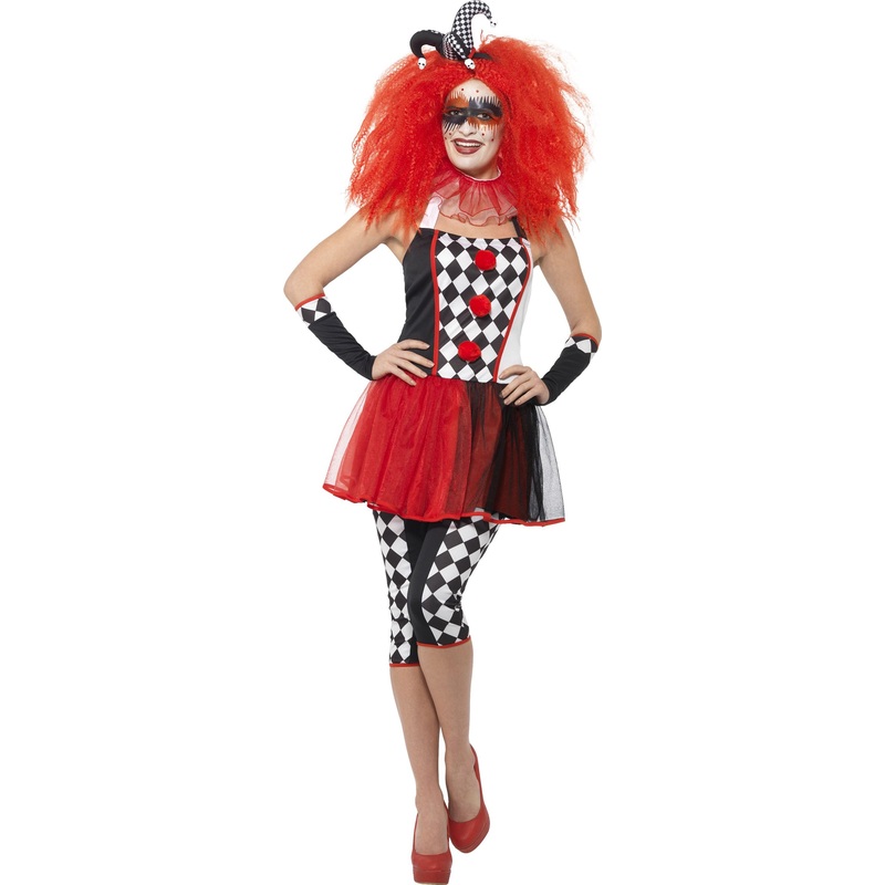 Harlequin ladies costume red white S