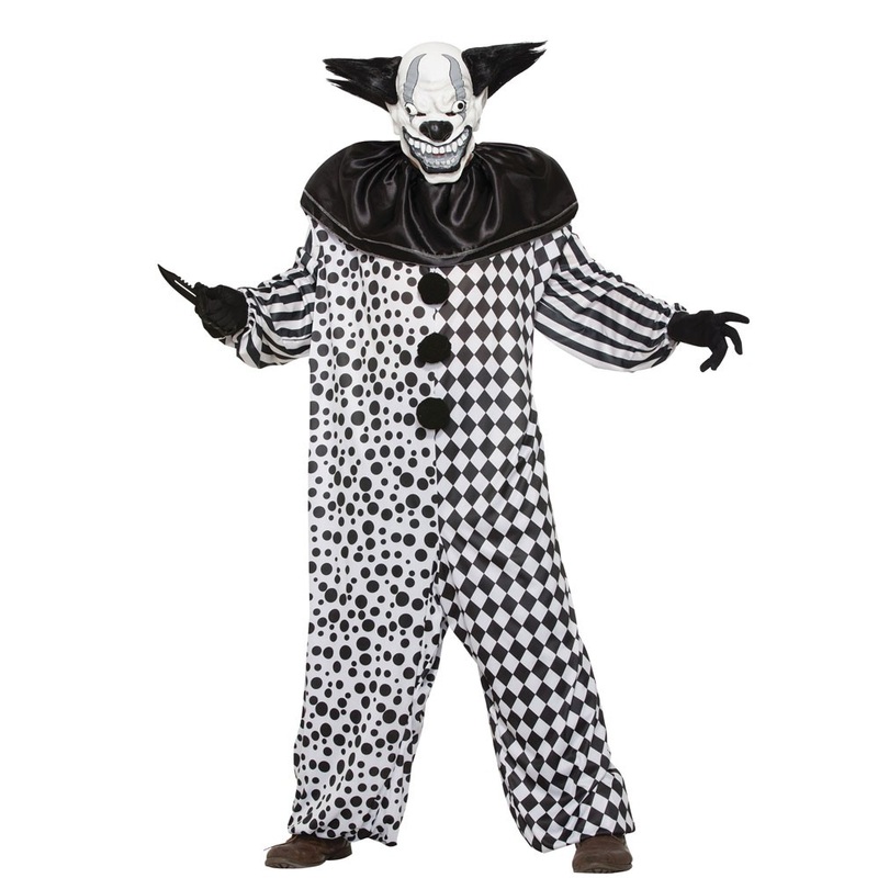 Horror clown costume for men black white