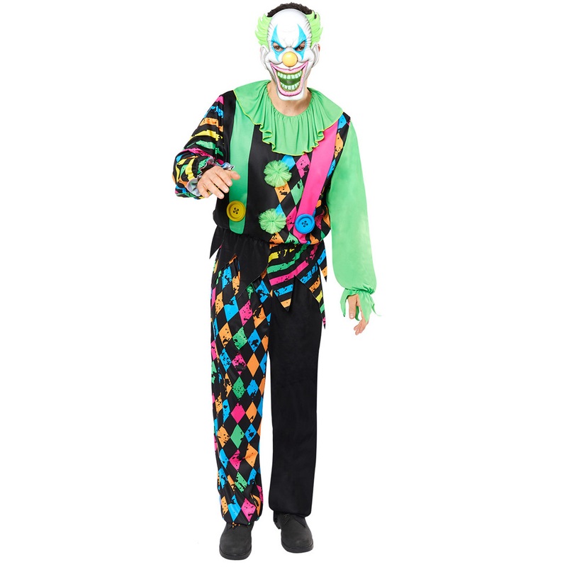 Horror neon clown men's costume M
