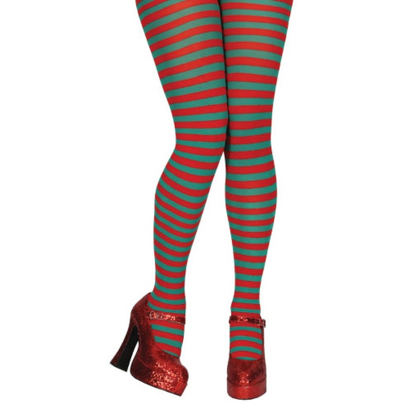 Striped tights red-green