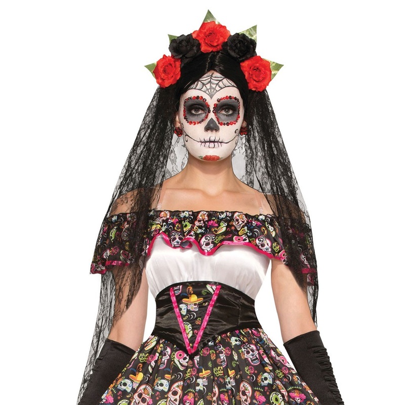 Bridal Veil With Roses Dia De Los Muertos
