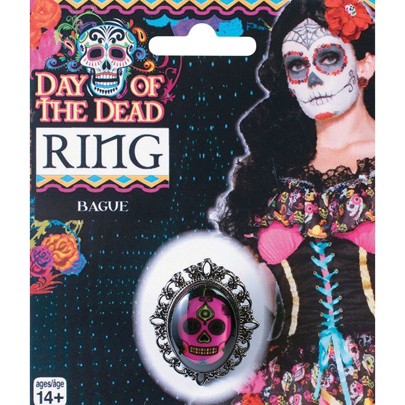 Day Of The Dead Skull Ring Pink