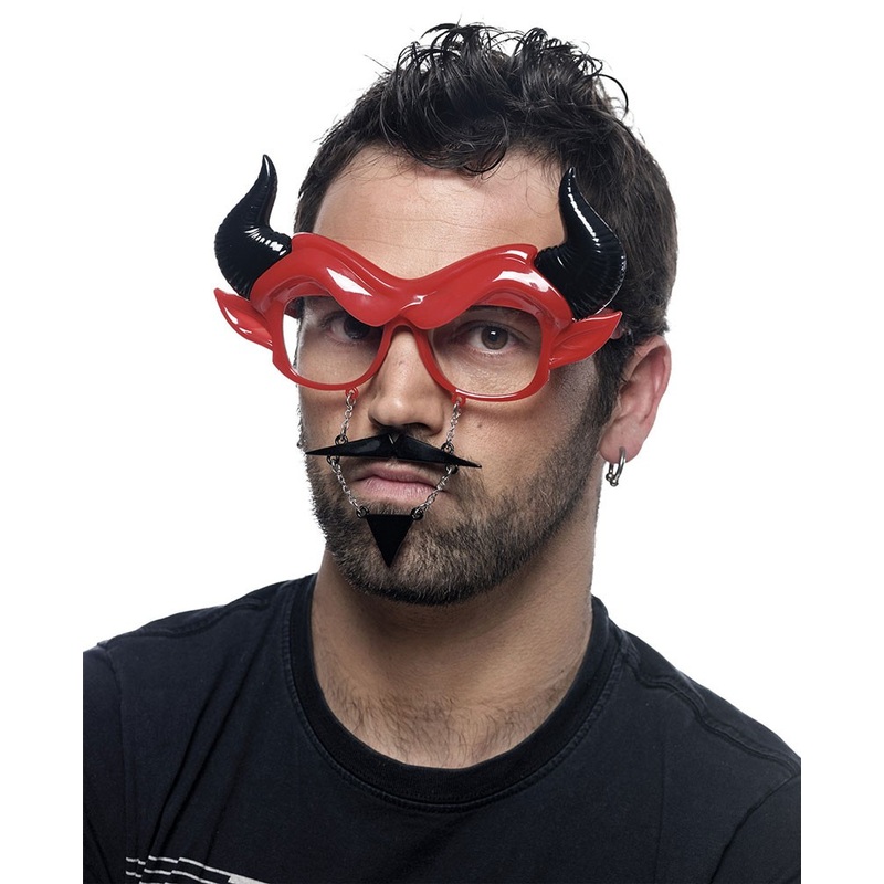 Devilish horn-rimmed glasses with beard in red