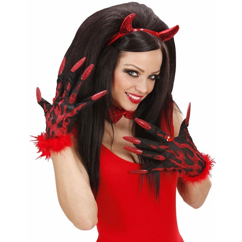 Halloween gloves claws glamor with glitter black red