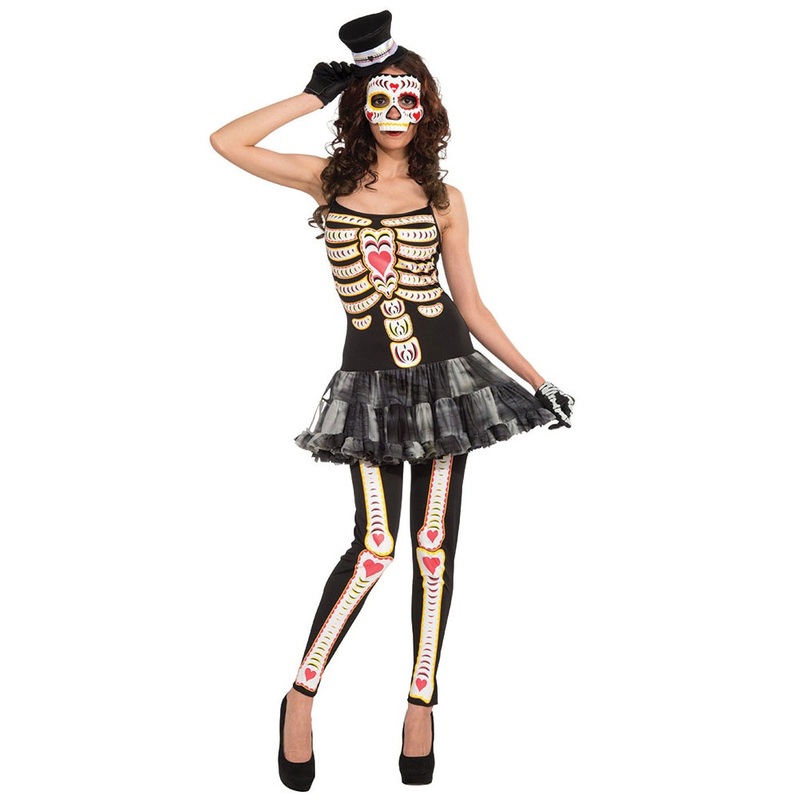 Mini dress skeleton with hearts ladies costume