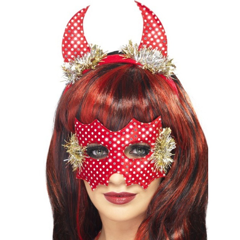 She-devil eye mask and horns set with tinsel