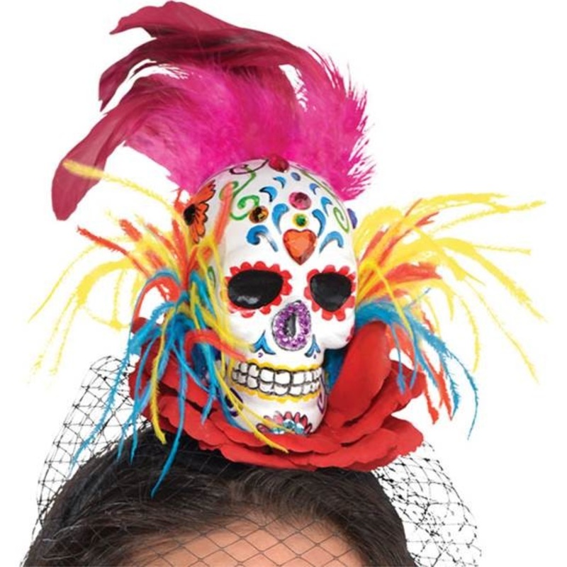 Colorful feathers skull headband 17cm