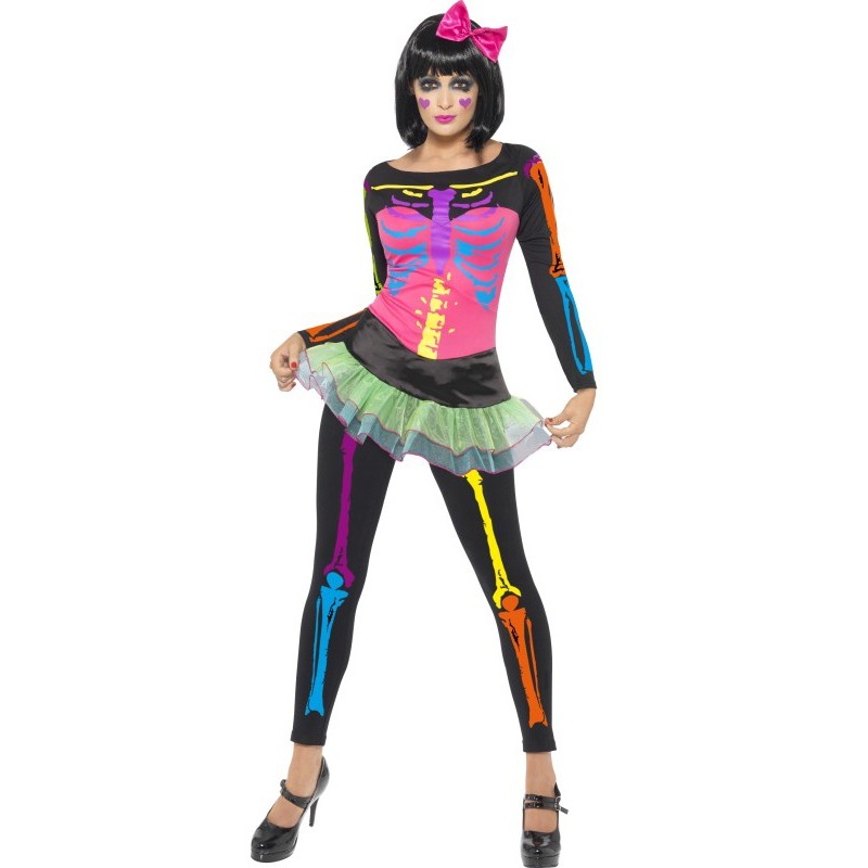 Colorful skeleton lady costume 32-34