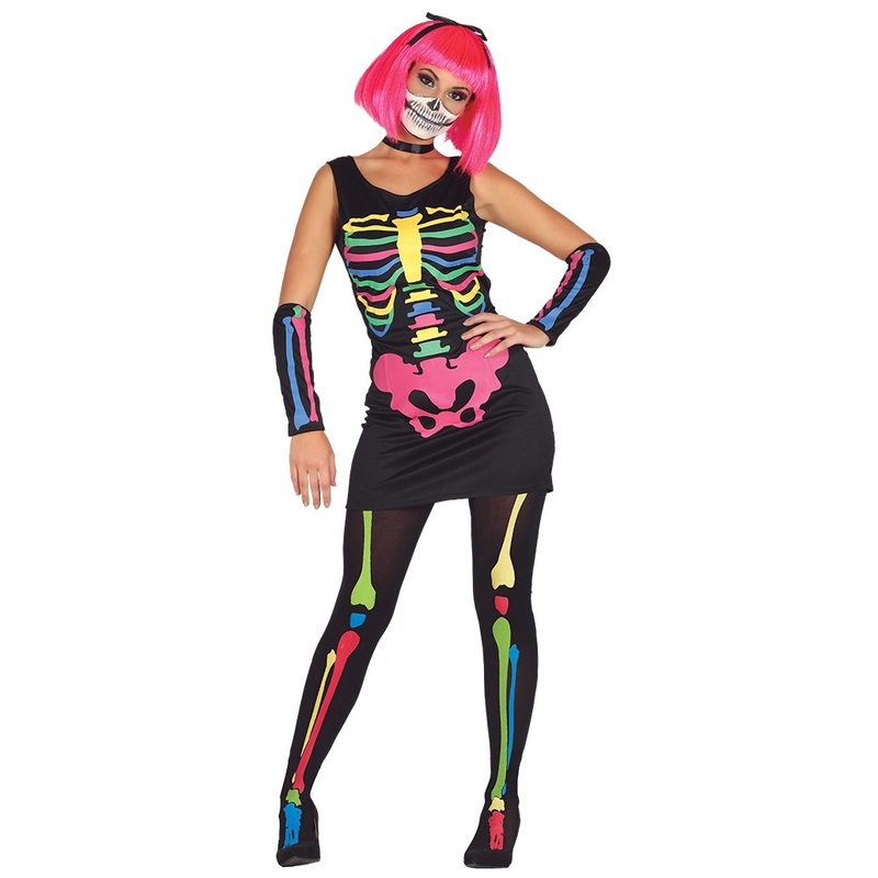 Colorful skeleton lady neon costume 36-38