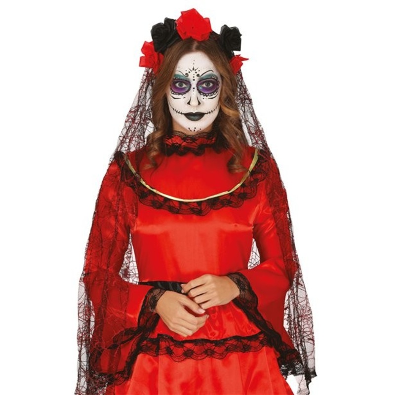 Day of the dead bridal veil black