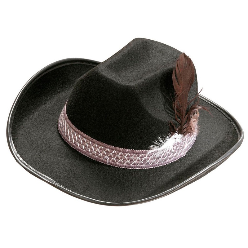 Premium black cowboy hat with feather