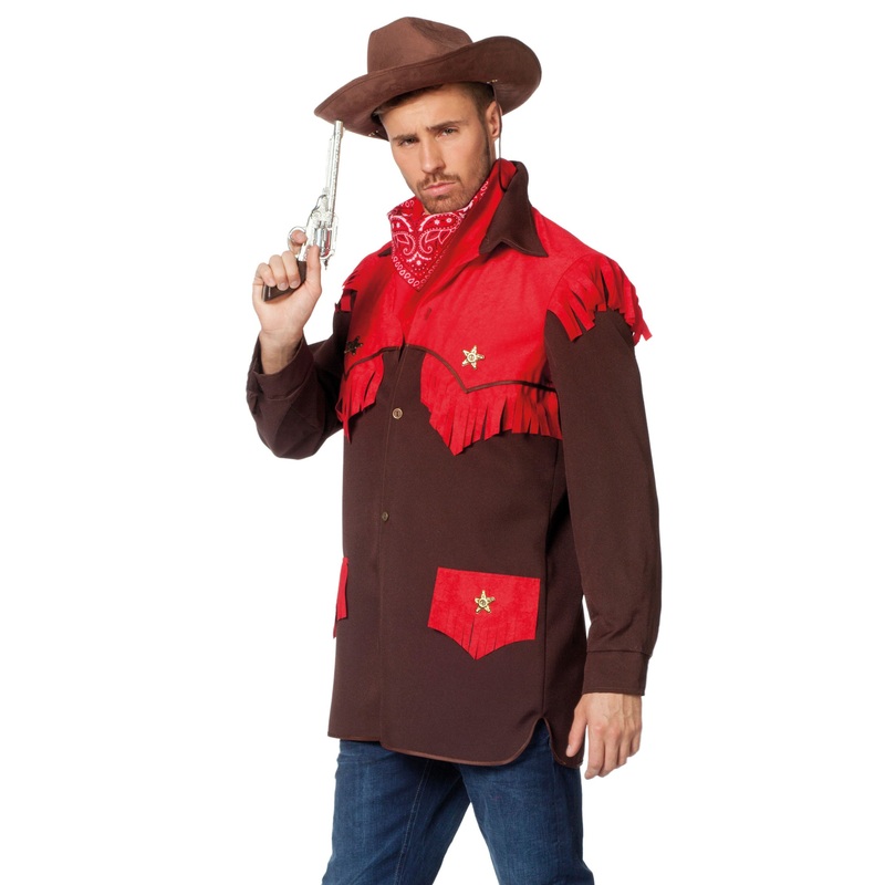 Red brown cowboy men shirt 48