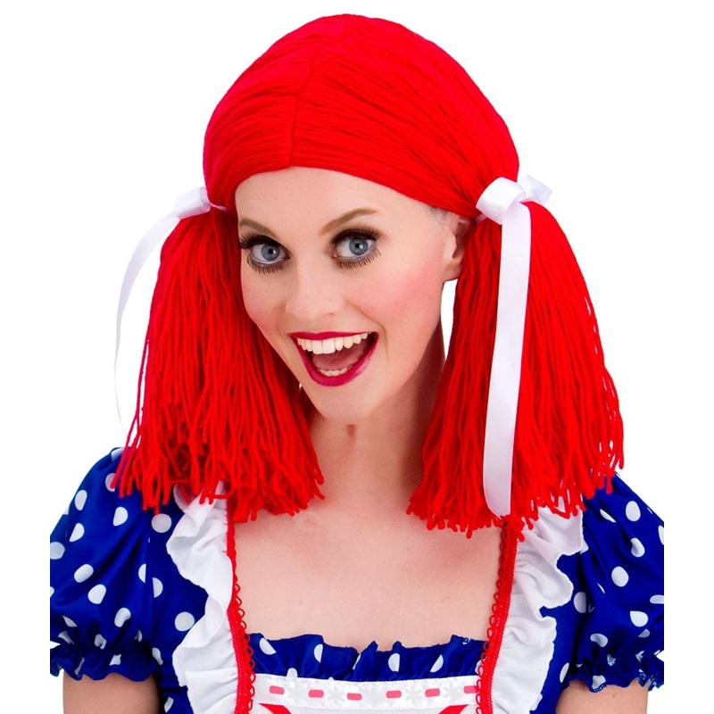 Bright red doll wig