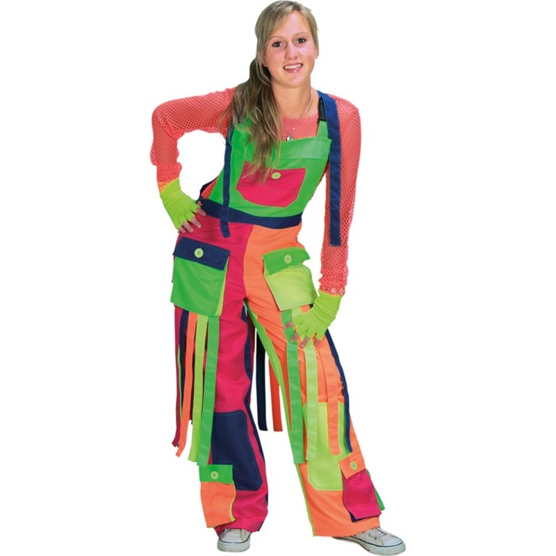 Colorful clown pants dungarees with fringes S
