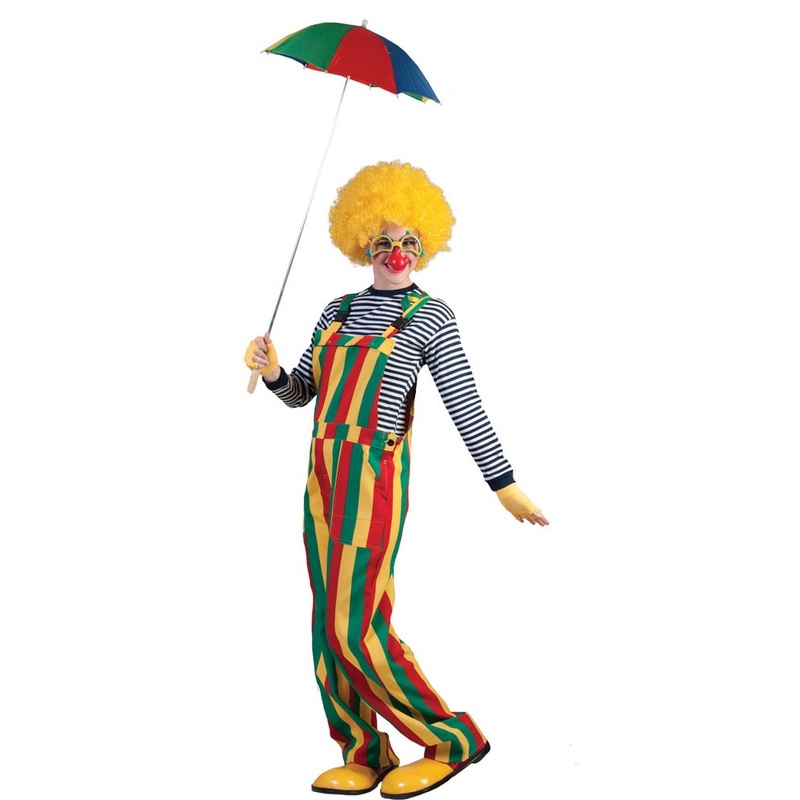 Colorful striped clown dungarees for adults 48-50