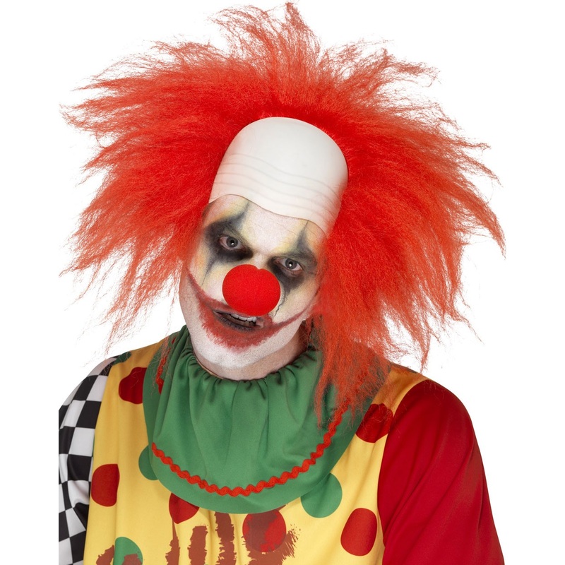 Freaky psycho clown bald head with a fringe of hair