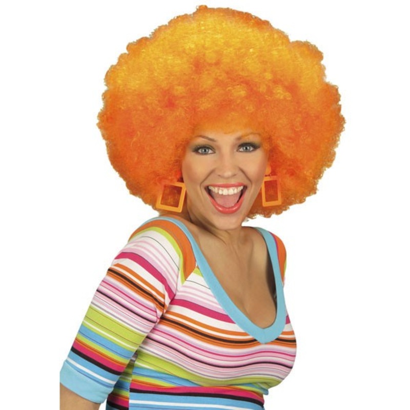 Neon orange afro wig