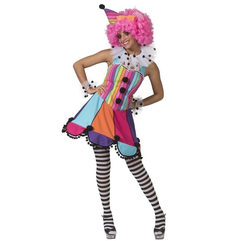 Rainbow bobble clown costume for women 36-38