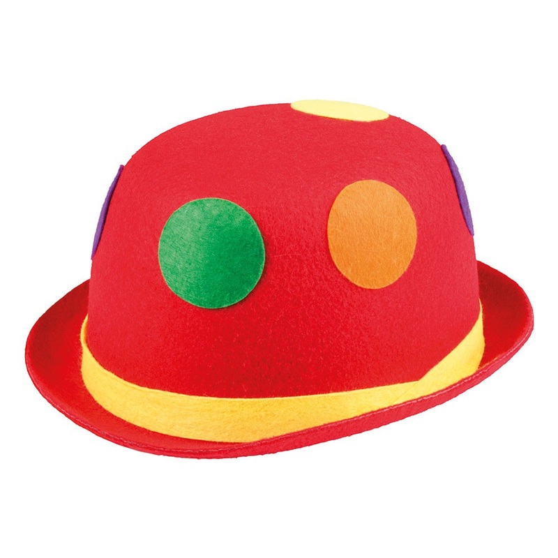 Red clown hat bowler hat with colorful dots