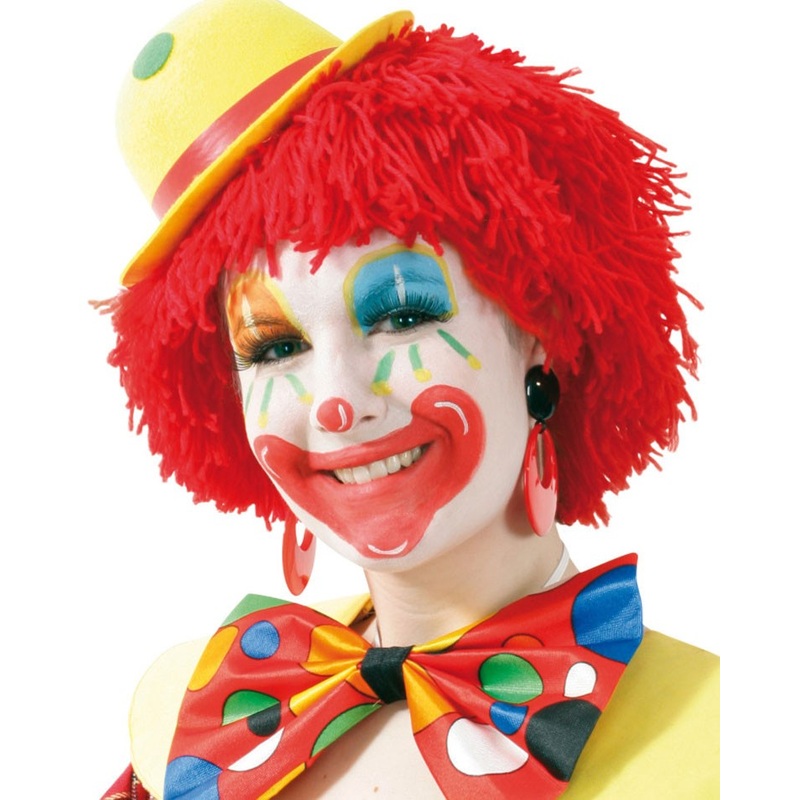 Red shaggy clown wig made from wool threads