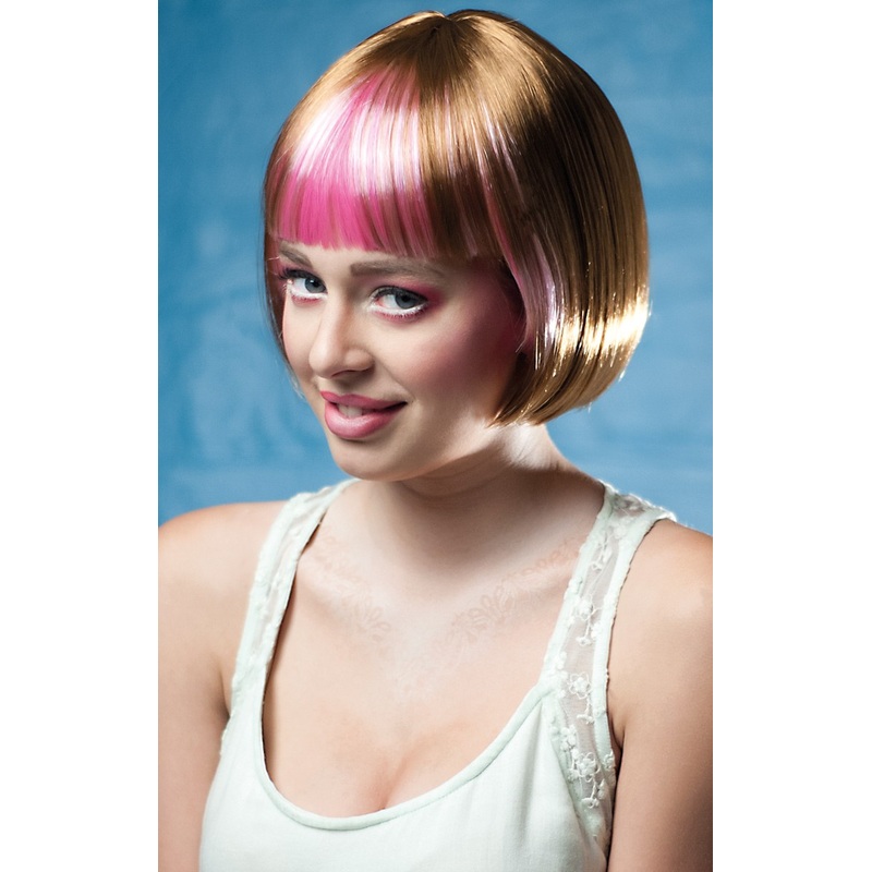 Shiny bob wig brown-pink