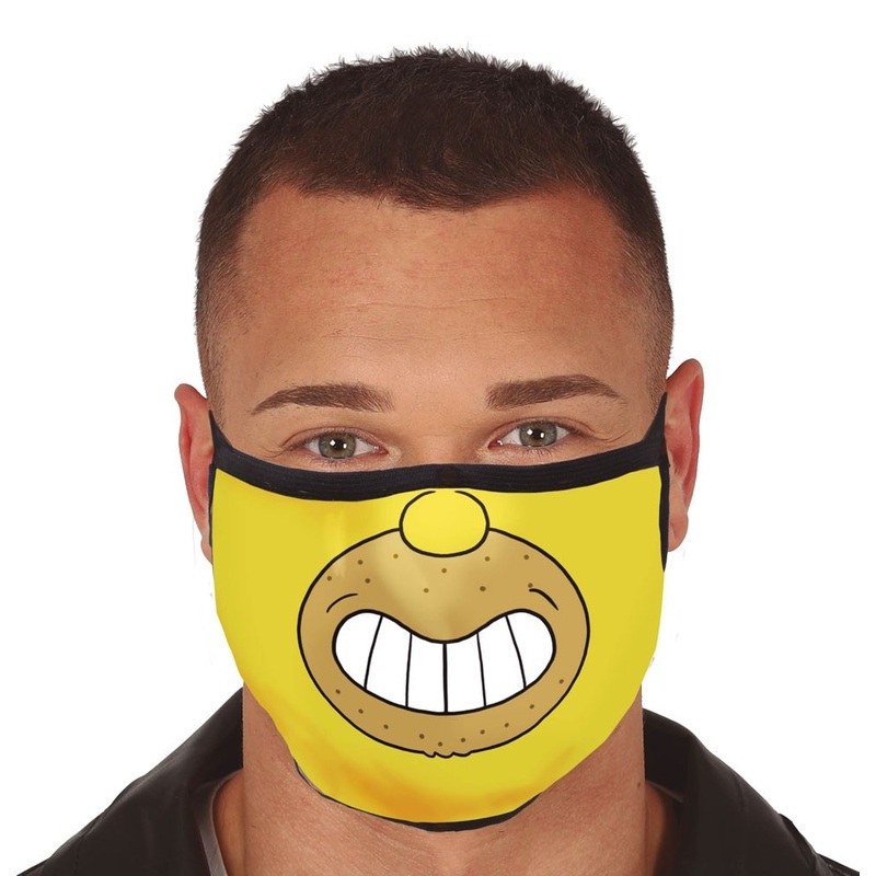 Yellow comic figure mouth and nose mask