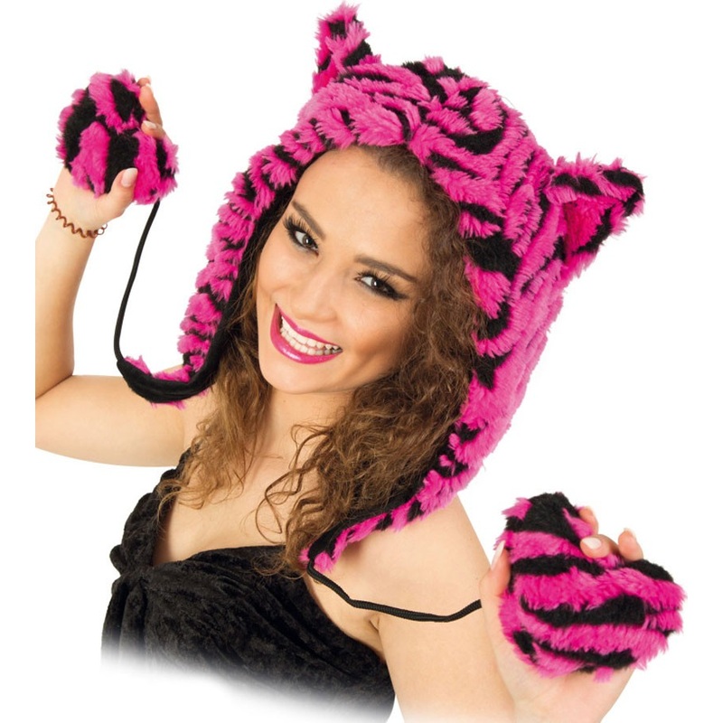 Pink kitty cat plush hat